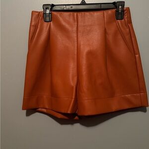 Marie Oliver High Waist Brown FauxLeather Shorts